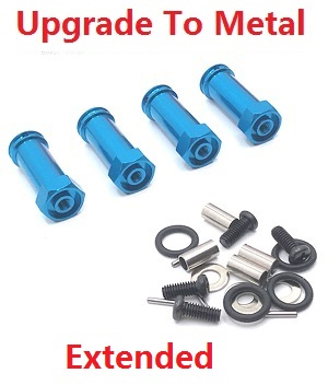Wltoys 184008 XKS WL Tech XK RC car vehicle spare parts upgrade to metal 30mm extension 12mm hexagonal hub drive adapter combination coupler Blue - Click Image to Close