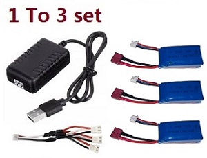 Wltoys 184008 XKS WL Tech XK RC car vehicle spare parts 1 to 3 USB charger set + 3*7.4v 1200mAh lithium battery set