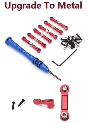 Wltoys 184008 XKS WL Tech XK RC car vehicle spare parts upgrade to metal connect and steering rod set + servo arm and connect rod Red