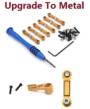 Wltoys 184008 XKS WL Tech XK RC car vehicle spare parts upgrade to metal connect and steering rod set + servo arm and connect rod Gold
