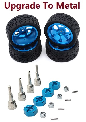 Wltoys 184011 XKS WL XK 184011 RC car vehicle spare parts upgrade to metal hub tire + cup set of wheel seat + M3 nuts + fixed metal bar + hexagon wheel seat (Blue)
