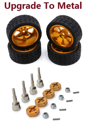 Wltoys 184011 XKS WL XK 184011 RC car vehicle spare parts upgrade to metal hub tire + cup set of wheel seat + M3 nuts + fixed metal bar + hexagon wheel seat (Gold)