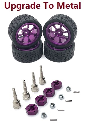 Wltoys 184011 XKS WL XK 184011 RC car vehicle spare parts upgrade to metal hub tire + cup set of wheel seat + M3 nuts + fixed metal bar + hexagon wheel seat (Purple)