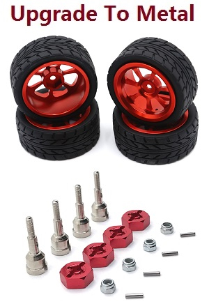 Wltoys 184011 XKS WL XK 184011 RC car vehicle spare parts upgrade to metal hub tire + cup set of wheel seat + M3 nuts + fixed metal bar + hexagon wheel seat (Red)