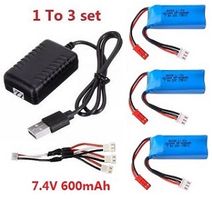 Wltoys 284161 Wltoys 284010 RC Car Vehicle spare parts 1 to 3 USB charger wire set + 3*7.4V 600mAh battery set
