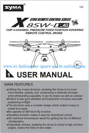 Syma X8SW X8SC X8SW-D RC quadcopter spare parts todayrc toys listing English manual instruction book