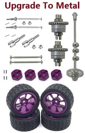 XLH Xinlehong Toys 9130 9135 9136 9137 9138 RC Car vehicle spare parts upgrade to metal dog bone + transmission cup + front CVD drive shaft set + main drive shaft module + differential mechanism + Metal hub tires set - Click Image to Close