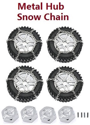 XLH Xinlehong Toys Q901 Q902 Q903 RC Car vehicle spare parts upgrade to metal hub tires with snow chain Silver - Click Image to Close