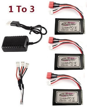 XLH Xinlehong Toys Q901 Q902 Q903 RC Car vehicle spare parts 1 to 3 USB charger set + 3*7.4V 1000mAh battery set