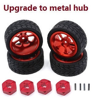 XLH Xinlehong Toys Q901 Q902 Q903 RC Car vehicle spare parts upgrade to metal hub tires Red - Click Image to Close