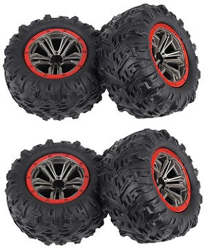 Xinlehong Toys 9125 XLH 9125 RC Car vehicle spare parts tires wheels 4pcs Red - Click Image to Close