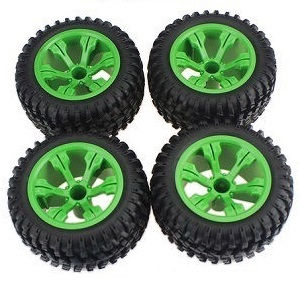 Xinlehong Toys 9125 XLH 9125 RC Car vehicle spare parts tires wheels 4pcs Green - Click Image to Close