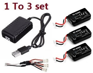 YXZNRC F120 Yu Xiang F120 RC Helicopter spare parts 1 to 3 USB charger wire set + 3*7.4V 500mAh 30C lipo battery set
