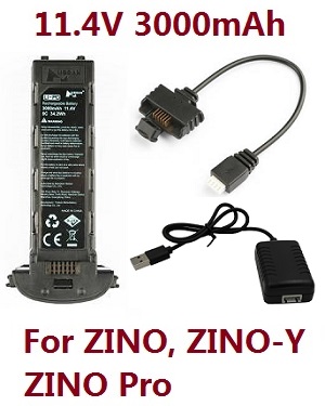 *** Today's deal *** Hubsan H117S ZINO,ZINO-Y,ZINO Pro,ZINO Pro + Plus RC Drone spare parts battery 11.4V 3000mAh Black with usb charger set (for ZINO, ZINO-Y, ZINO Pro)